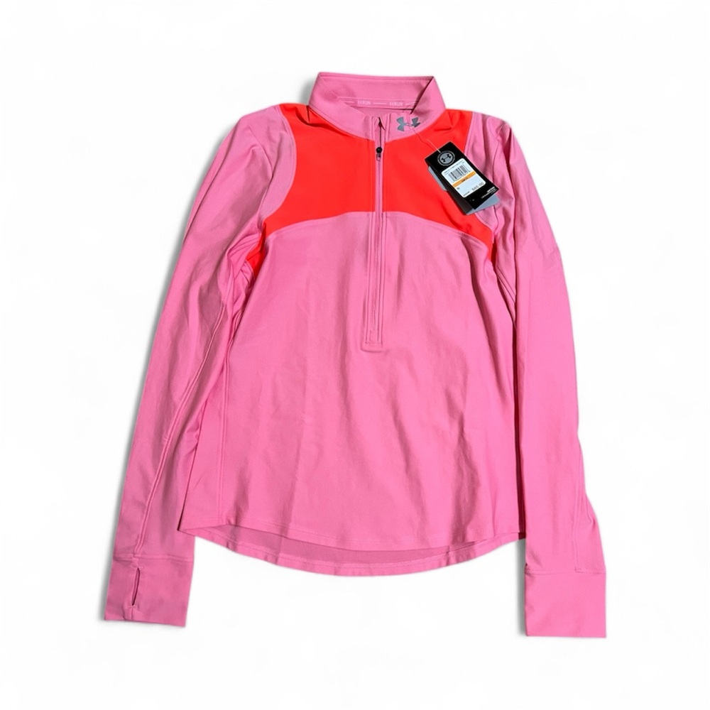 Under Armour Vibrant Pink and Coral women’s Small Top. Heat Gear Running 1/2 Zip